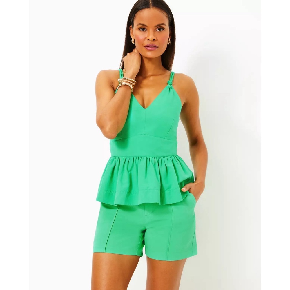 Lilly Pulitzer Crishna Cotton‎ Linen Blend Peplum Top in Spearmint Green